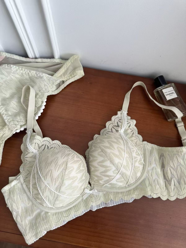 Čipkasti bežični set grudnjaka za male grudi, 3/4 košarice, tanke oblikovane šalice, fiksne naramenice, stražnji zatvarač s tri reda kopči