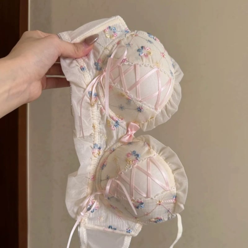 Najlonski komplet grudnjaka s čipkom, bez žice, Push-Up, košarica 3/4