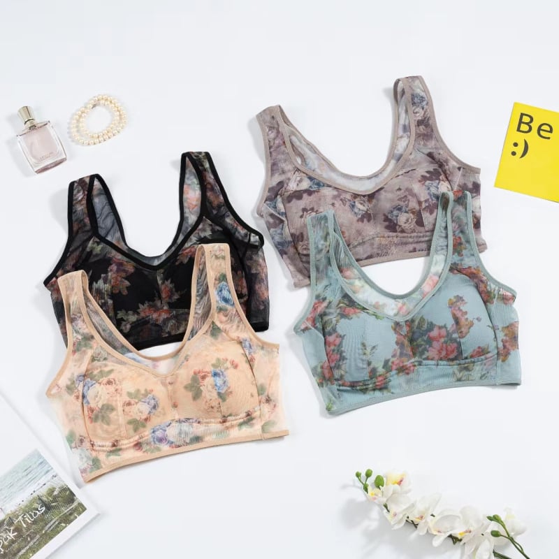 Plus-size grudnjak bez žice, s punim košaricama od mreže, vest-stil s otiskom, udoban za žene