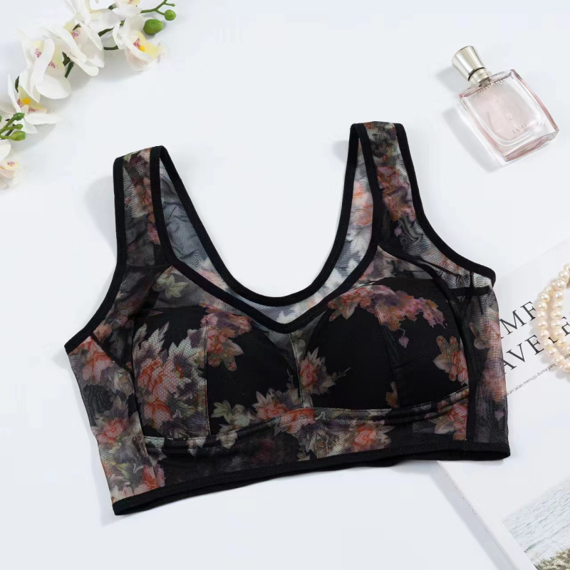 Plus-size grudnjak bez žice, s punim košaricama od mreže, vest-stil s otiskom, udoban za žene