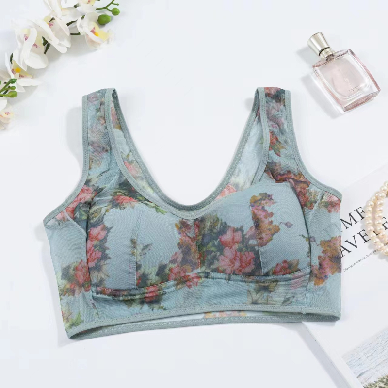 Plus-size grudnjak bez žice, s punim košaricama od mreže, vest-stil s otiskom, udoban za žene