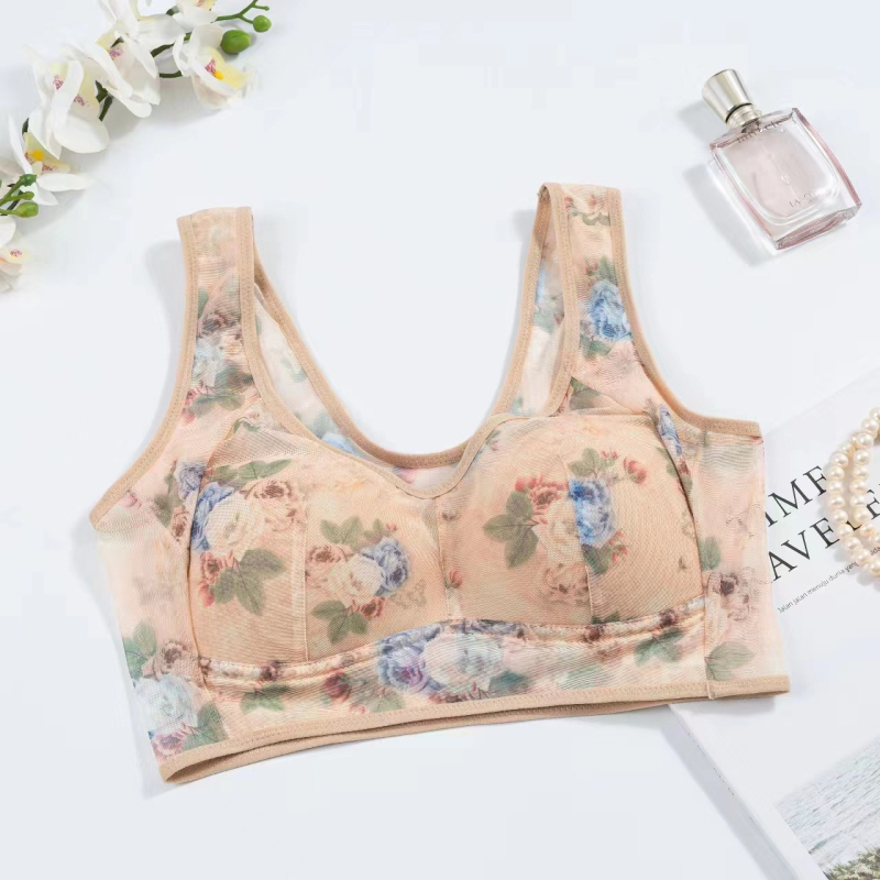 Plus-size grudnjak bez žice, s punim košaricama od mreže, vest-stil s otiskom, udoban za žene