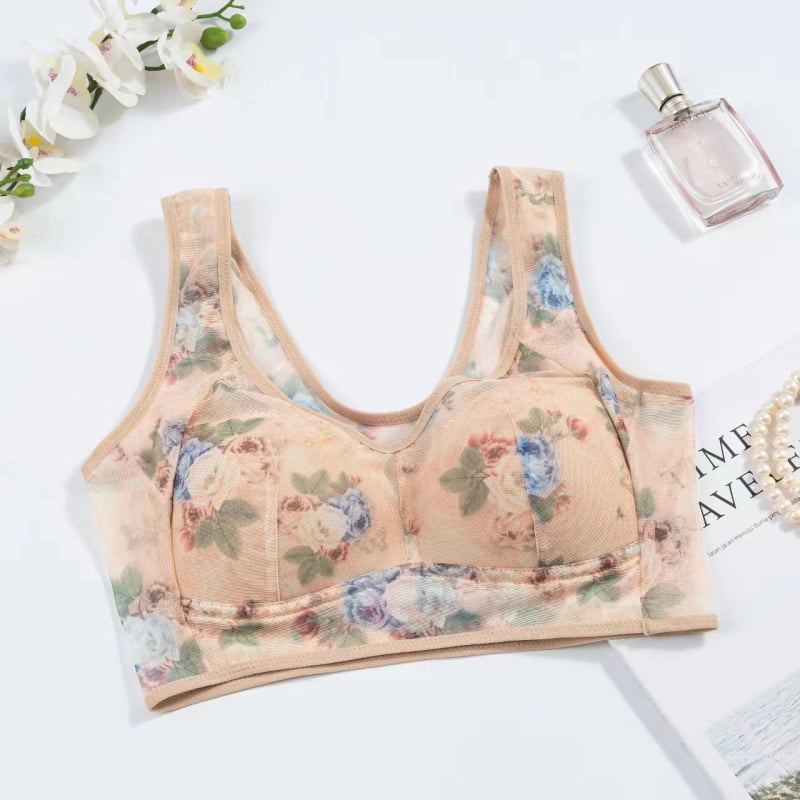Plus-size grudnjak bez žice, s punim košaricama od mreže, vest-stil s otiskom, udoban za žene