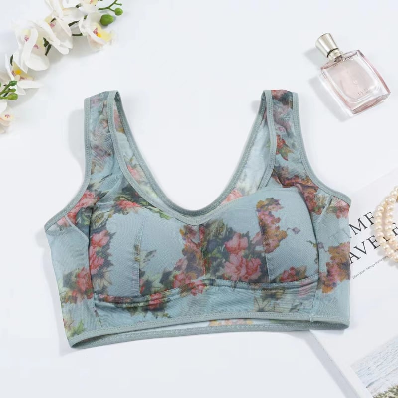 Plus-size grudnjak bez žice, s punim košaricama od mreže, vest-stil s otiskom, udoban za žene