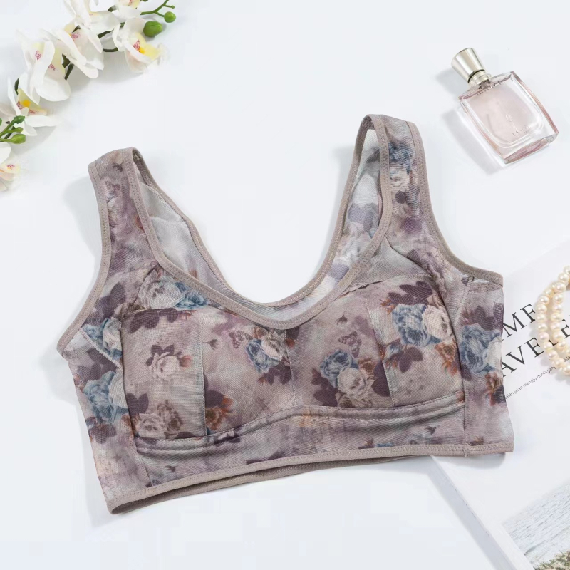 Plus-size grudnjak bez žice, s punim košaricama od mreže, vest-stil s otiskom, udoban za žene