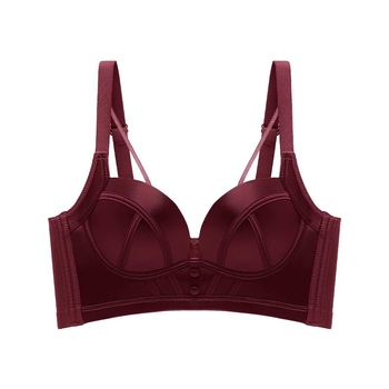 Liemenėlė su 3/4 puodeliais, formuoti puodeliai (viršuje ploni, apačioje storesni), be plieno žiedų, fiksuotos dvigubos petnešos, užpakalinė keturių eilių užsegimas, pagrindinis audinys: nailonas, puodeliai iš medvilnės, įdėklo spandeksas