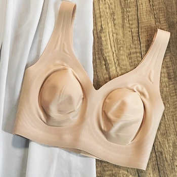 Bez žičnica grudnjak u stilu veste s ušima zečeva, bezšivni, lagani ljetni model, široke naramenice, puni košarica, najlonsko tkanina