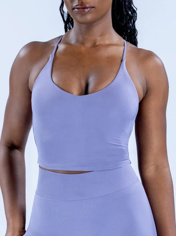 Женски потник за йога с кръстосани презрамки и вградени подплънки за бюст, найлон-спандекс 95/5, тесен силует, влагоотводящ, подходящ за бягане, фитнес и колоездене