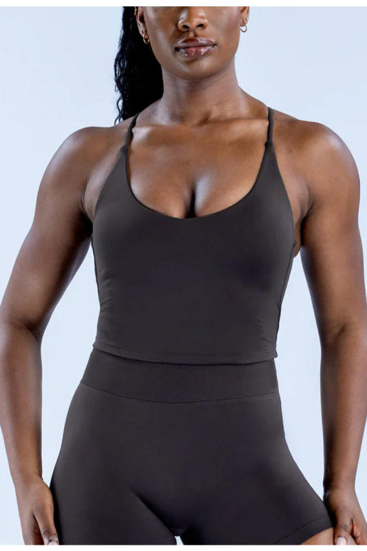 Женски потник за йога с кръстосани презрамки и вградени подплънки за бюст, найлон-спандекс 95/5, тесен силует, влагоотводящ, подходящ за бягане, фитнес и колоездене