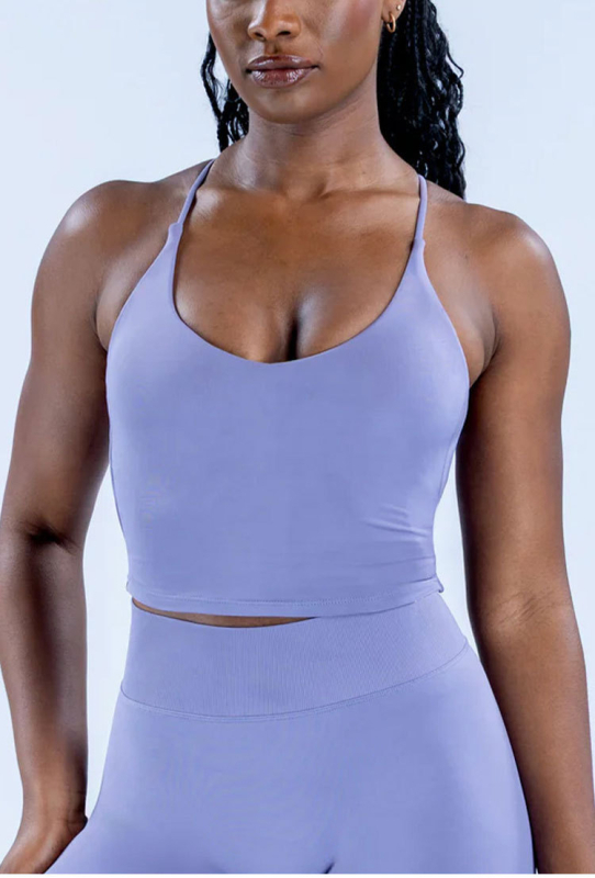 Женски потник за йога с кръстосани презрамки и вградени подплънки за бюст, найлон-спандекс 95/5, тесен силует, влагоотводящ, подходящ за бягане, фитнес и колоездене