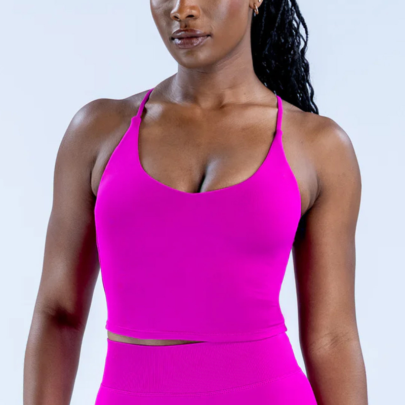 Женски потник за йога с кръстосани презрамки и вградени подплънки за бюст, найлон-спандекс 95/5, тесен силует, влагоотводящ, подходящ за бягане, фитнес и колоездене
