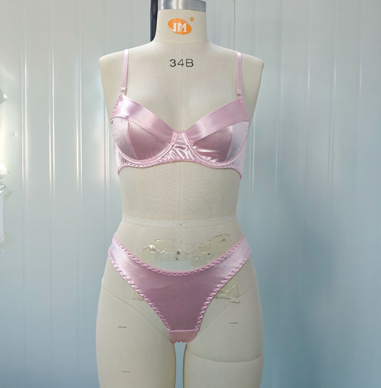 Satenski set grudnjaka s podstavom, 3/4 kupa, push-up, klasičan seksi stil