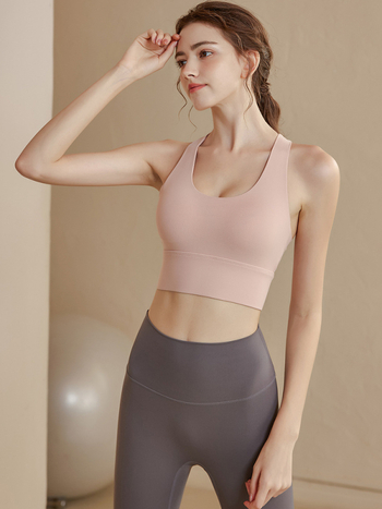 Женски спортен сутиен за йога и тренировки – пълна чашка, ултра тънки формовани чаши, найлонова материя с подплата от спандекс, фиксирани двойни презрамки, без метални пръстени