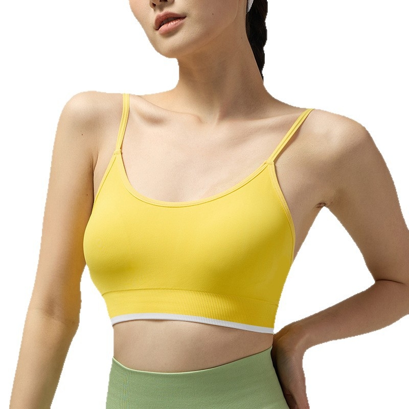 Спортен сутиен с найлон и спандекс, фиксирани двойни презрамки, плътна формова чашка и гланциран безшевен дизайн за йога потник — за жени