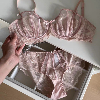 Čipkasti push-up grudnjak set, 3/4 košarice, lagani ljetni dizajn, motiv zeca ušiju, francuski stil