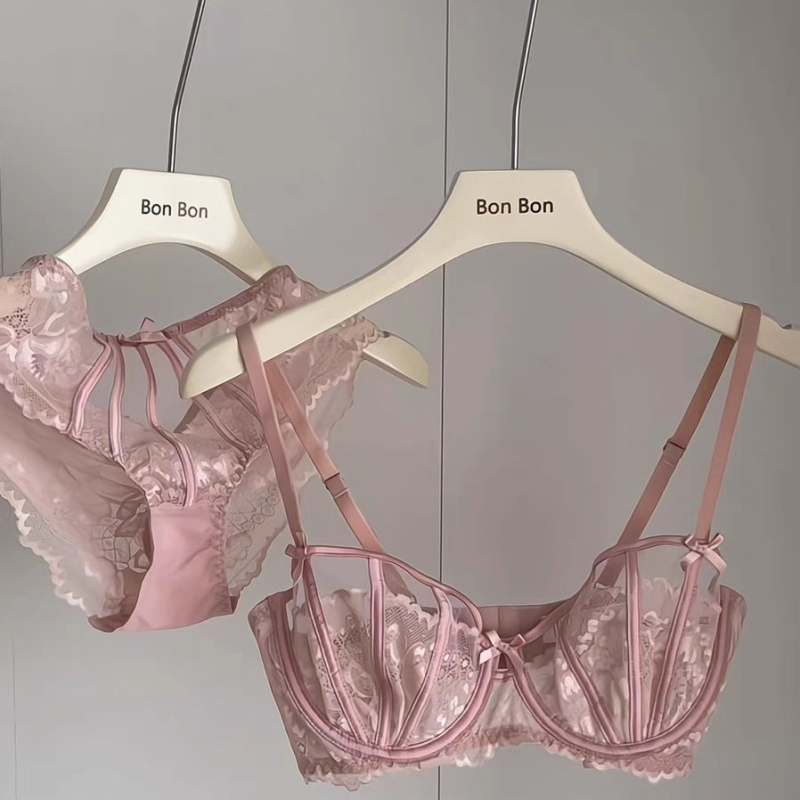 Čipkasti push-up grudnjak set, 3/4 košarice, lagani ljetni dizajn, motiv zeca ušiju, francuski stil