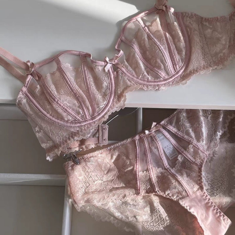 Čipkasti push-up grudnjak set, 3/4 košarice, lagani ljetni dizajn, motiv zeca ušiju, francuski stil