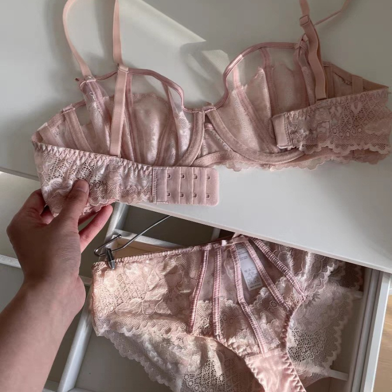 Čipkasti push-up grudnjak set, 3/4 košarice, lagani ljetni dizajn, motiv zeca ušiju, francuski stil
