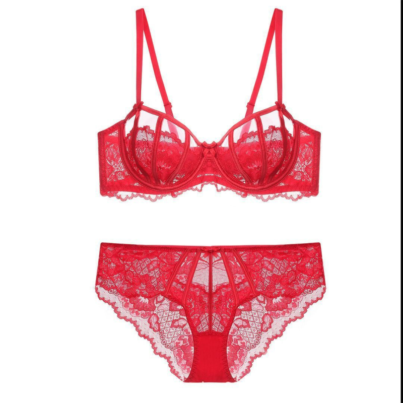 Čipkasti push-up grudnjak set, 3/4 košarice, lagani ljetni dizajn, motiv zeca ušiju, francuski stil