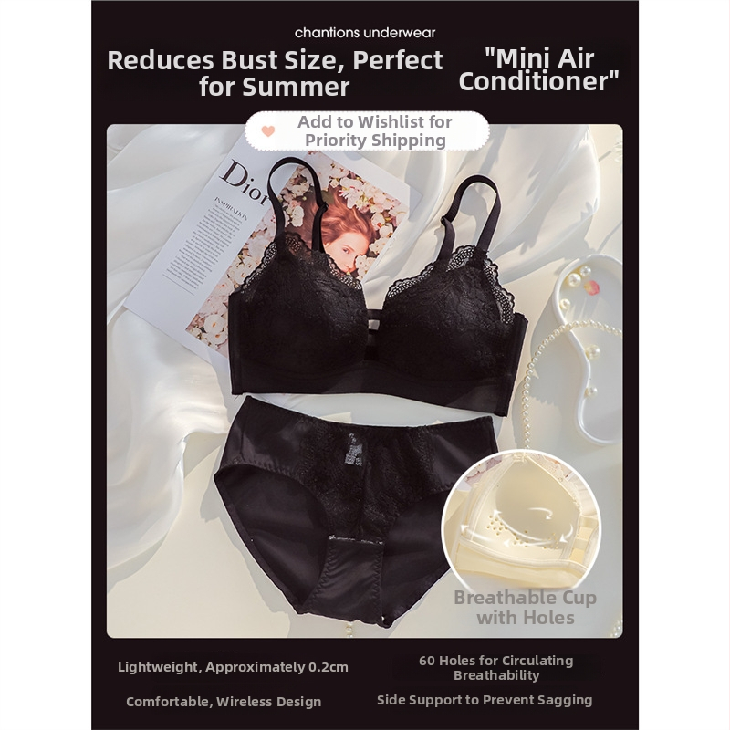 Ženski ljetni tanki grudnjak bez žice za velike grudi, minimizator, učvršćivanje bočnih, protiv opuštanja, Plus-size set grudnjaka