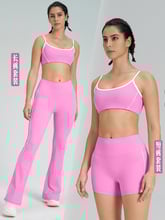 Две части спортен комплект за йога: потник със тънки презрамки и леггинси; дишащ плат 75% найлон, 25% спандекс; без подплънки.