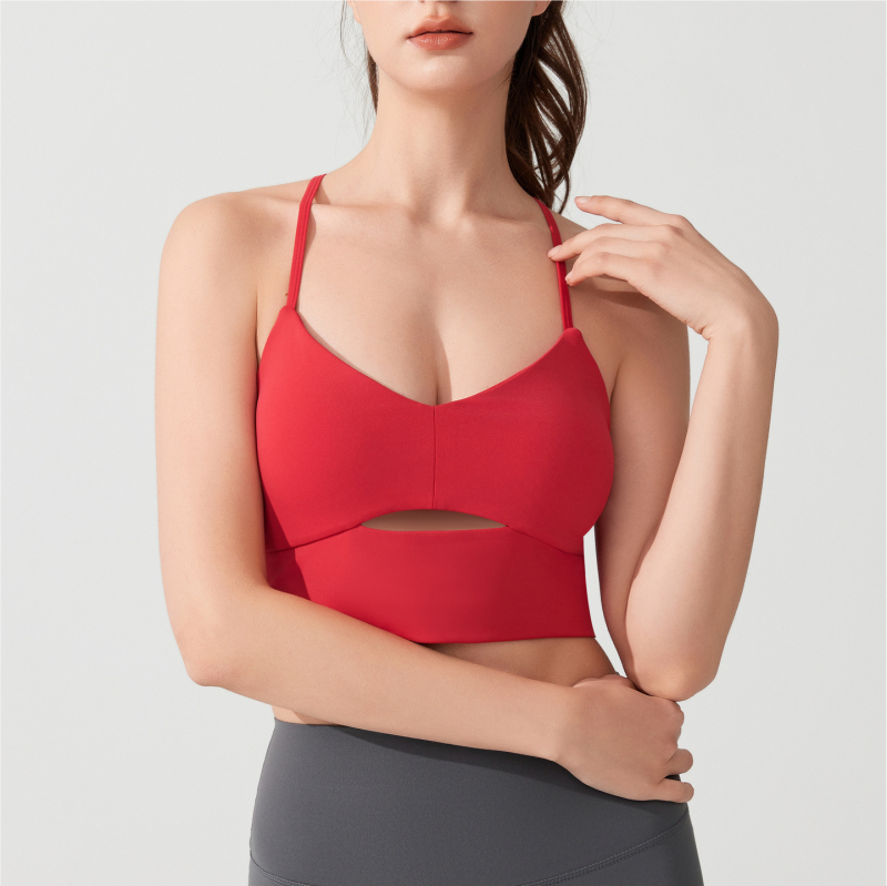5A antibakterijska nylon sportska grudnjaka, Cross-Over dizajn, Push-Up, 3/4 košarica, fiksni dvostruki kaiši, bez žice