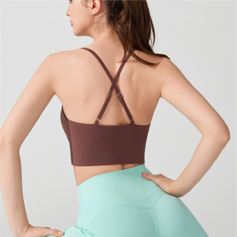 5A antibakterijska nylon sportska grudnjaka, Cross-Over dizajn, Push-Up, 3/4 košarica, fiksni dvostruki kaiši, bez žice