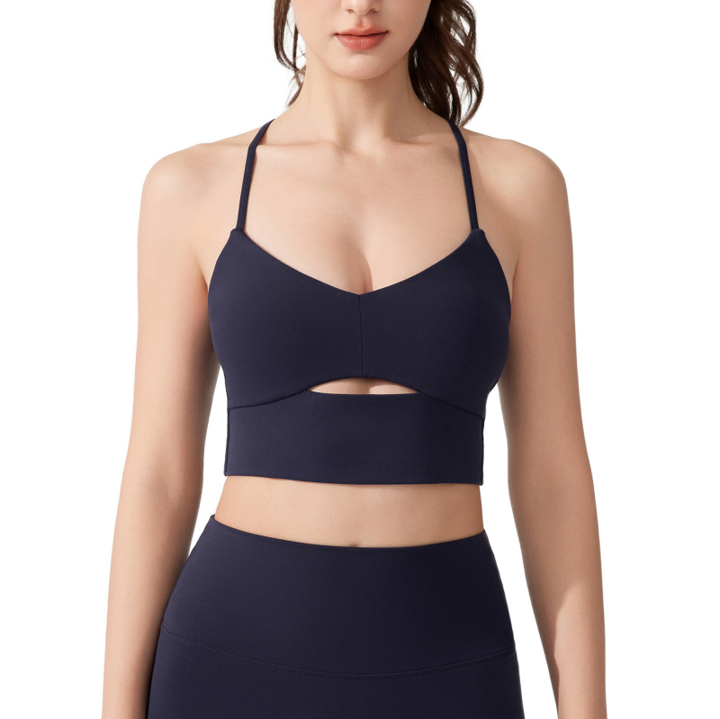 5A antibakterijska nylon sportska grudnjaka, Cross-Over dizajn, Push-Up, 3/4 košarica, fiksni dvostruki kaiši, bez žice