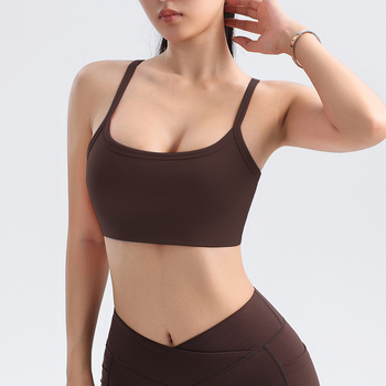 WONTTO Спортен сутиен за йога с формована чашка, найлон 69% + спандекс 31%, подплата: спандекс 30–50%, фиксирани двойни презрамки, за бягане и фитнес