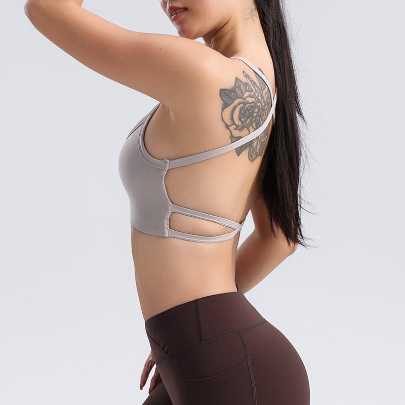 WONTTO Спортен сутиен за йога с формована чашка, найлон 69% + спандекс 31%, подплата: спандекс 30–50%, фиксирани двойни презрамки, за бягане и фитнес