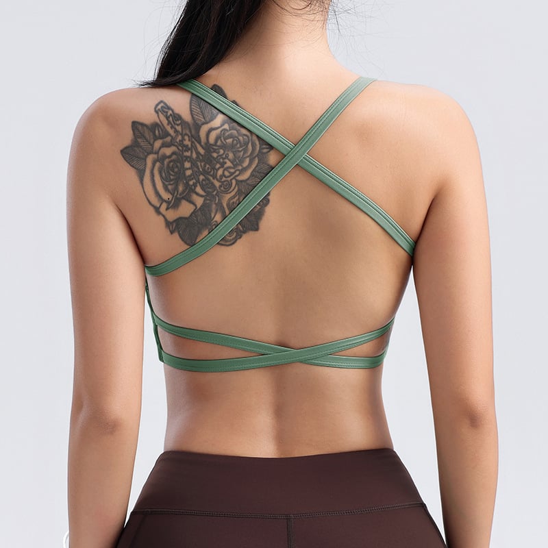 WONTTO Спортен сутиен за йога с формована чашка, найлон 69% + спандекс 31%, подплата: спандекс 30–50%, фиксирани двойни презрамки, за бягане и фитнес