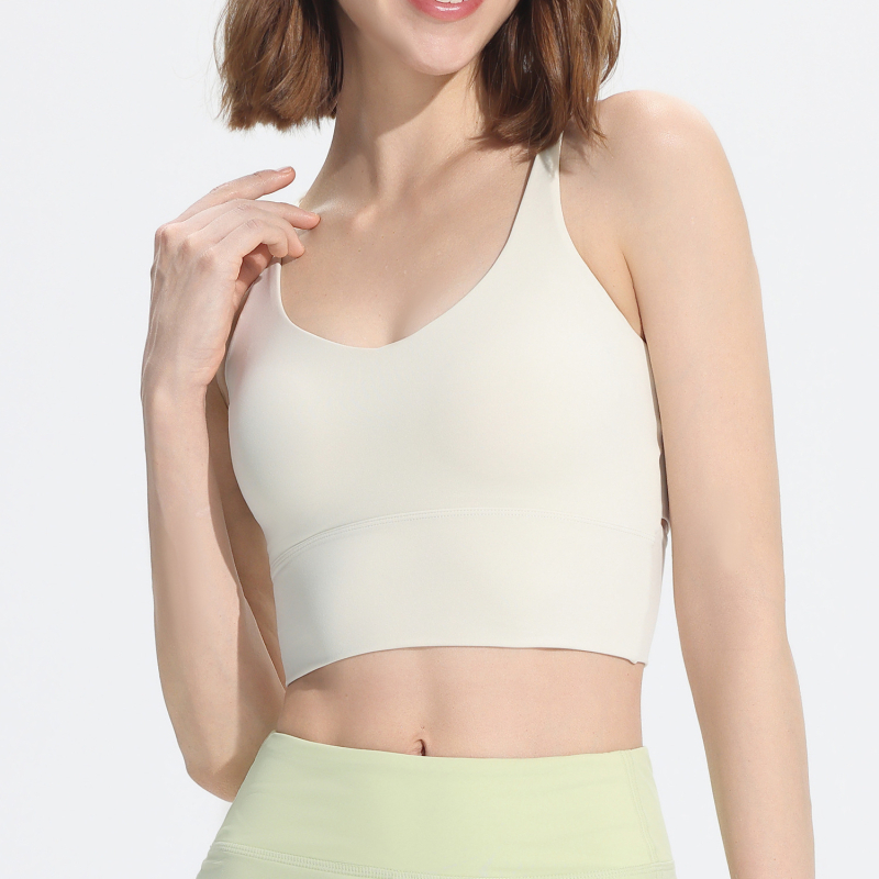 Дамски спортен сутиен за бягане и йога, ударопоглъщащ, фиксирани чашки, чашки със средно оформяне, основна материя найлон, подплата спандекс, две фиксирани презрамки
