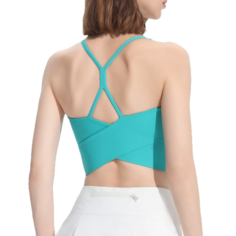 Дамски спортен сутиен за бягане и йога, ударопоглъщащ, фиксирани чашки, чашки със средно оформяне, основна материя найлон, подплата спандекс, две фиксирани презрамки