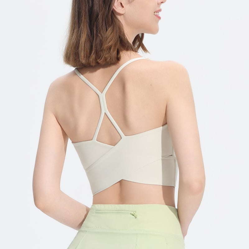Дамски спортен сутиен за бягане и йога, ударопоглъщащ, фиксирани чашки, чашки със средно оформяне, основна материя найлон, подплата спандекс, две фиксирани презрамки