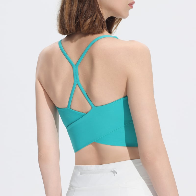 Дамски спортен сутиен за бягане и йога, ударопоглъщащ, фиксирани чашки, чашки със средно оформяне, основна материя найлон, подплата спандекс, две фиксирани презрамки