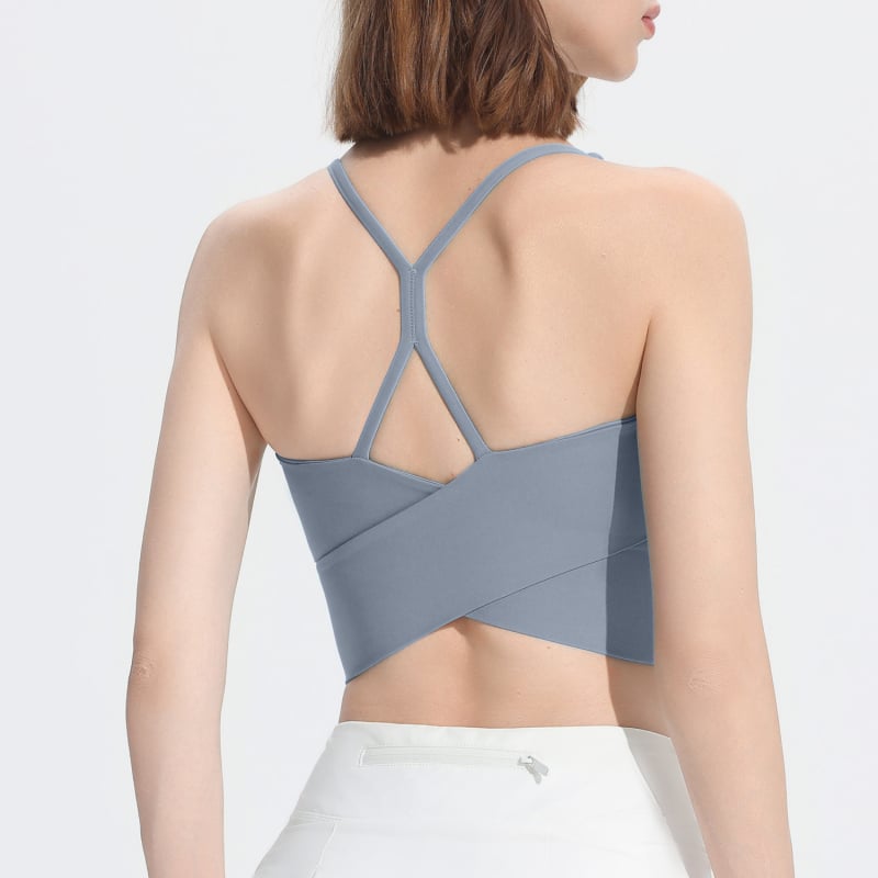 Дамски спортен сутиен за бягане и йога, ударопоглъщащ, фиксирани чашки, чашки със средно оформяне, основна материя найлон, подплата спандекс, две фиксирани презрамки