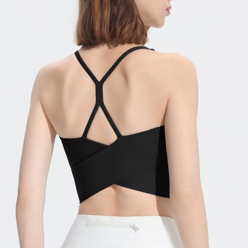 Дамски спортен сутиен за бягане и йога, ударопоглъщащ, фиксирани чашки, чашки със средно оформяне, основна материя найлон, подплата спандекс, две фиксирани презрамки