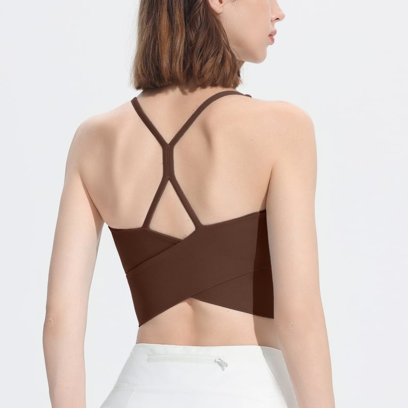 Дамски спортен сутиен за бягане и йога, ударопоглъщащ, фиксирани чашки, чашки със средно оформяне, основна материя найлон, подплата спандекс, две фиксирани презрамки