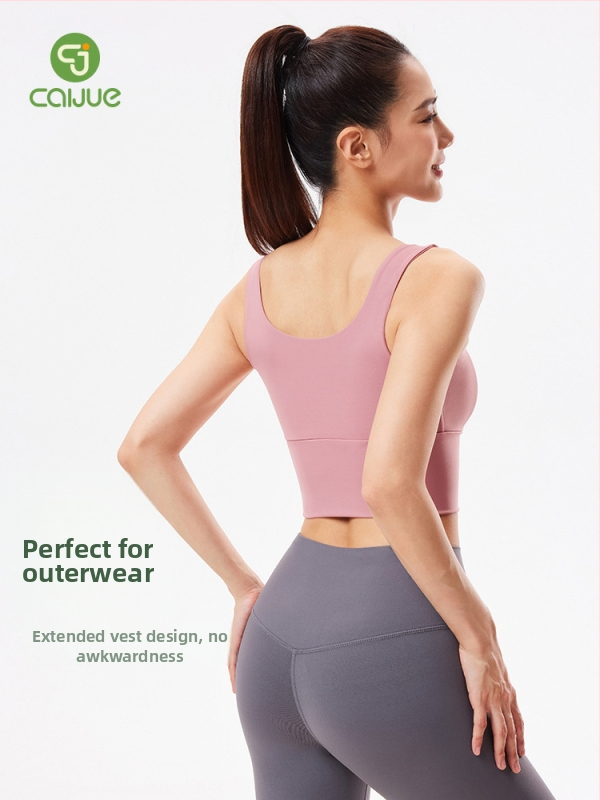 Caijue Ženski sportski grudnjak, čvrste naramenice, puni košarica, srednji oblik košarice, 82% najlon, 18% spandex, OEM privatna oznaka dostupna