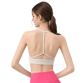Йога топ с вграден спортен сутиен, чашка 3/4, тънка оформяща чашка, фиксирани двойни презрамки, плат найлон