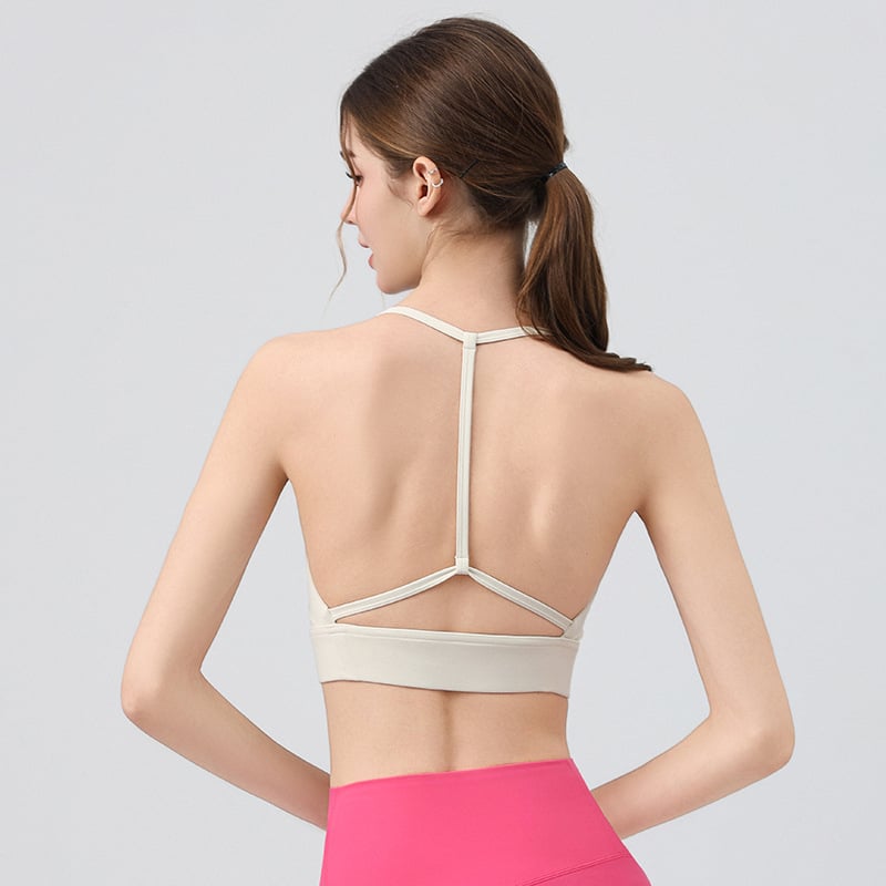 Йога топ с вграден спортен сутиен, чашка 3/4, тънка оформяща чашка, фиксирани двойни презрамки, плат найлон