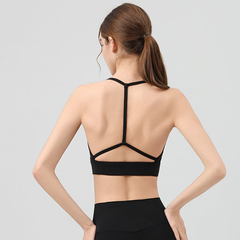 Йога топ с вграден спортен сутиен, чашка 3/4, тънка оформяща чашка, фиксирани двойни презрамки, плат найлон
