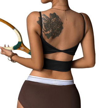 Спортен сутиен с една чашка за фитнес и йога, ултраеластичен найлонов микс, с подплънки, тясна кройка, дължина до корема