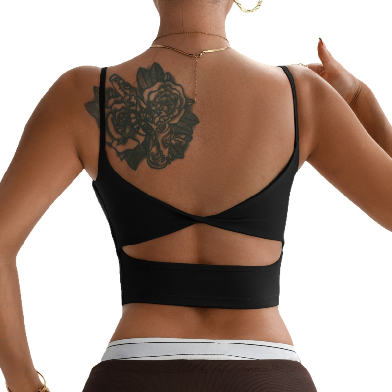 Спортен сутиен с една чашка за фитнес и йога, ултраеластичен найлонов микс, с подплънки, тясна кройка, дължина до корема