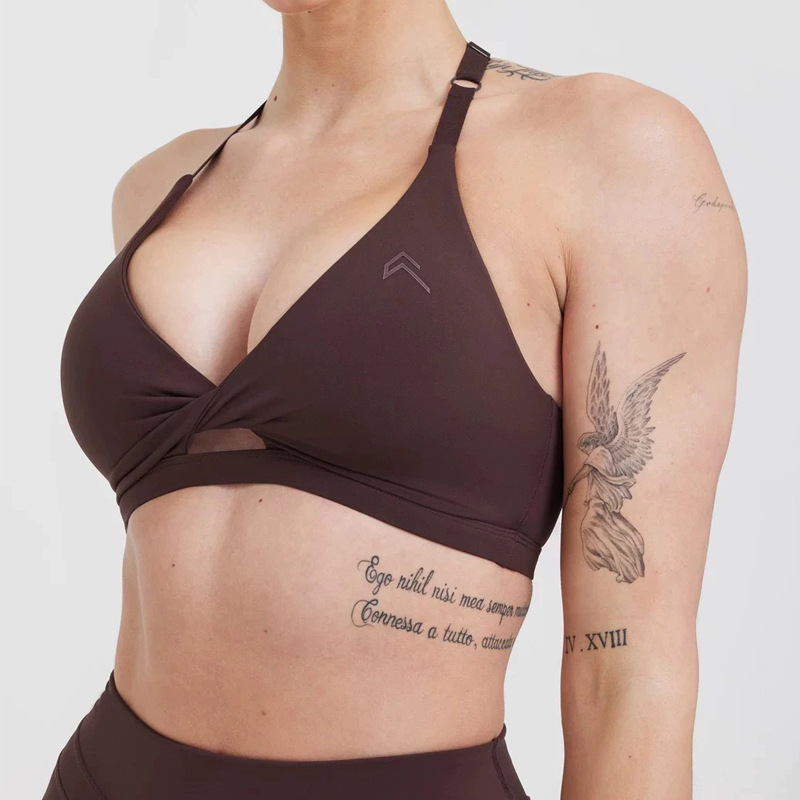 Ženski joga top – vrlo elastičan, brzo se suši, zaštita leđa, duljina do prsa, uski kroj, 75% nylon + 25% spandex, s umetcima za grudi