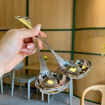 Kahe osaline roostevabast terasest supilusikas ja kurnamis lusikas komplekt, tekstuurne pind, 410 roostevaba teras, Ma Lun Guang poleerimine, kerge luksus retro stiil