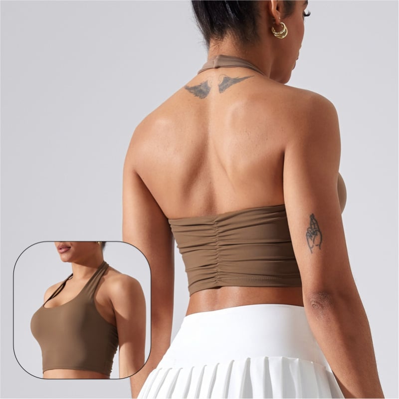 Йога бюстгъртник с халтер, формована чашка 3/4, шевен дизайн, плат Nylon/Spandex 75%/25%, Shaped Lycra Sanding