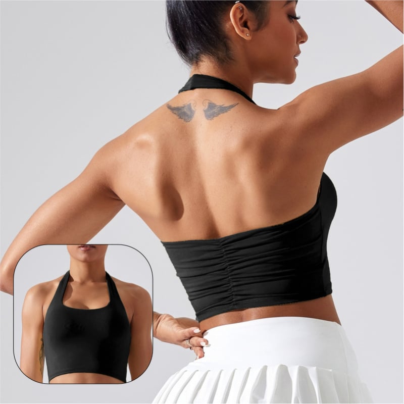 Йога бюстгъртник с халтер, формована чашка 3/4, шевен дизайн, плат Nylon/Spandex 75%/25%, Shaped Lycra Sanding