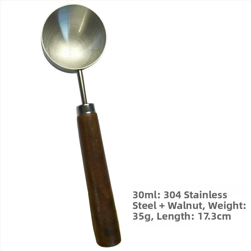 Kohvi mõõtmislusikas ümmarguse peaga ja pähklipuu käepidemega, 304 roostevaba terasest, sobib kohvioadeks ja piimasegude jaoks