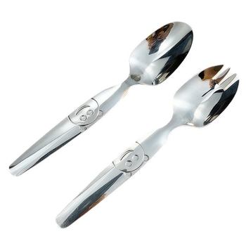 Παιδικό σετ κουτάλι και πιρούνι από ανοξείδωτο ατσάλι 304 με σχέδιο χαριτωμένης αρκούδας